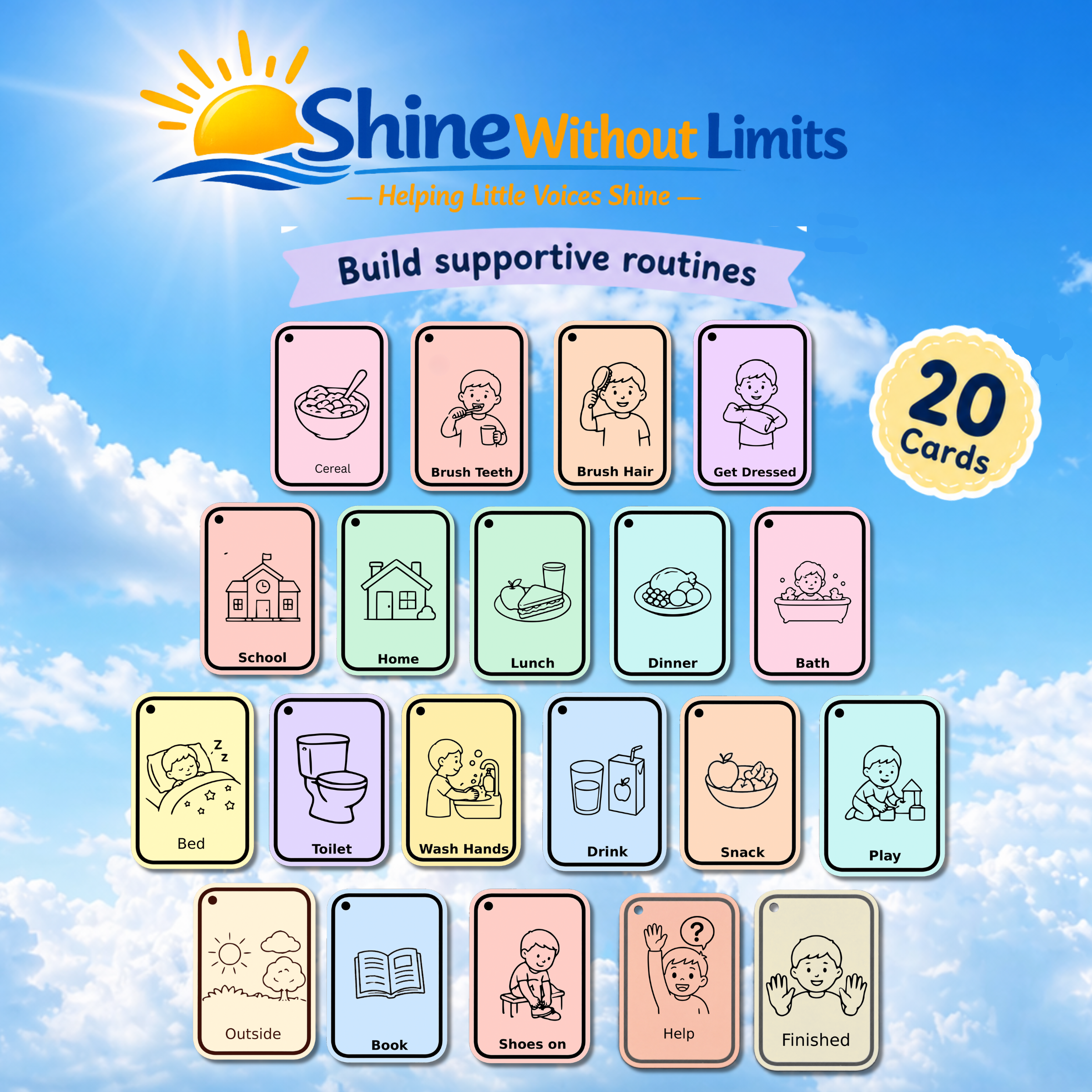 Routine Set 20 card visual communication bundle